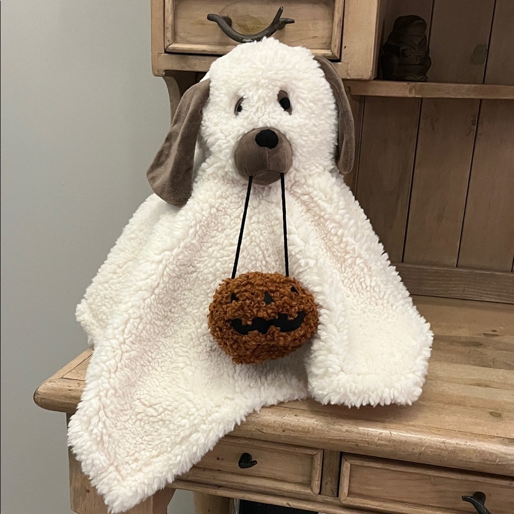 Pottery Barn Doug Gus the Ghost Dog Pillow NWT Halloween Pumpkin